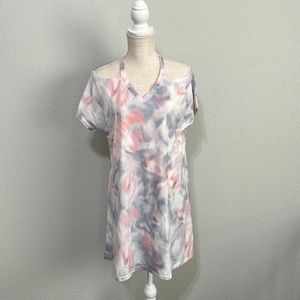 Amaryllis Tie Dye Tie-dye Cutout T-shirt T Shirt Dress Blue Purple Pink Short M
